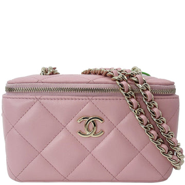 CHANEL Vanity Case Quilted Leather Shoulder Bag Pink