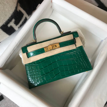 Top Quality Kelly Green For Women Gold Toned Hardware 7.8in/20cm