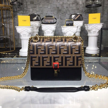Top QualityTop Quality FF Logo Kan I Bag 7.5in/19cm With Gold Toned Chain Brown/Black For Women