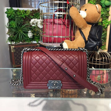 CHL Boy Handbag Silver Hardware Burgundy For Women, Women’s Bags, Shoulder And Crossbody Bags 9.8in/25cm A67086