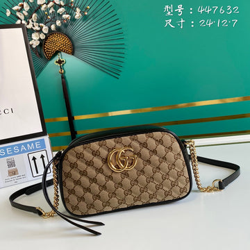gg Marmont Small Shouder Bag Beige/Ebony Diagonal MatelassÃ© Original gg Canvas For Women 10in/24cm 447632 HVKEG 9772