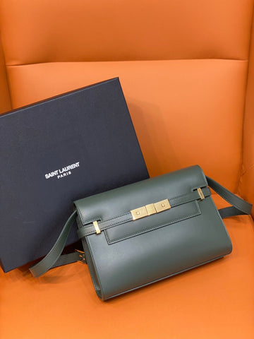 YSSL Manhattan Small Shoulder Bag Dark Green For Women 9in/24cm YSL