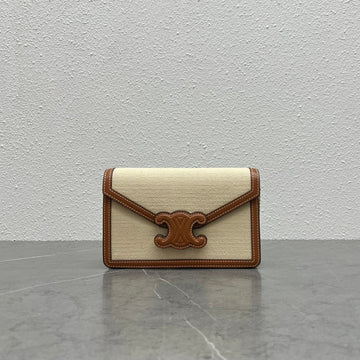 Top Quality Wallet On Chain Triomphe In Textile Natural / Tan For Women 7in/19cm 10J972DB2.02NT