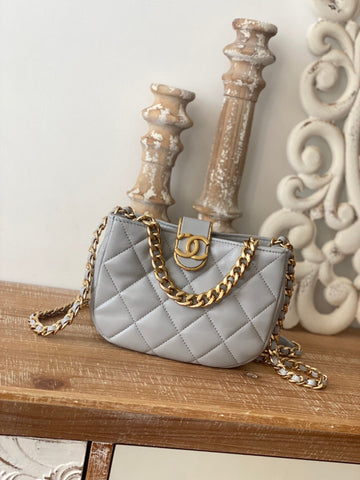 CHLSmall Hobo Bag Gold Hardware Grey For Women Handbags, Shoulder Bags 7.5in/19cm