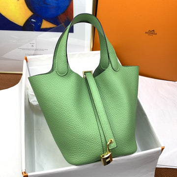 Top Quality Picotin Lock 18 Bag Light Green With Gold-Toned Hardware For Women, Handbags 7.1in/18cm