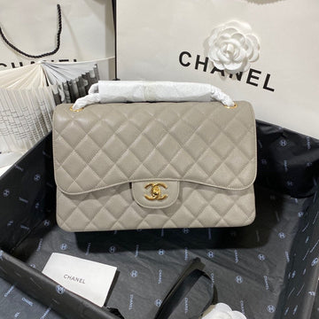 CHLLarge Classic Handbag Gold Hardware Grey For Women, Women’s Handbags, Shoulder Bags 11.8in/30cm