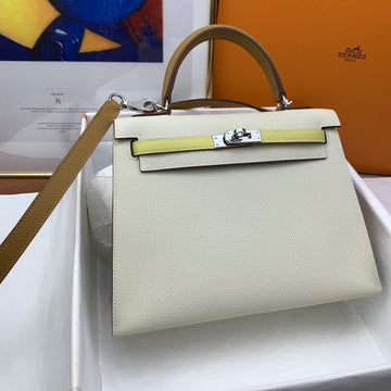Top Quality Kelly 25 Sellier Epsom Craie/Yellow Bag For Women, Handbags, Shoulder Bags 10in/25cm