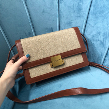YSSL Le CarrÃ© Satchel In Canvas And Box Natural Beige &amp; Brick For Women 9in/23cm YSLÂ 
