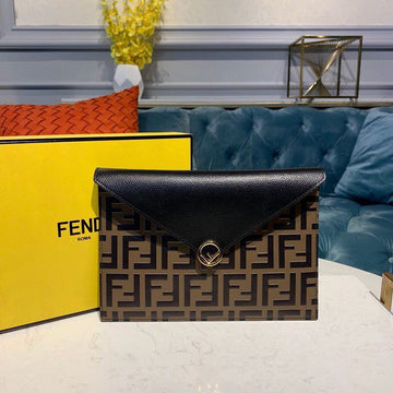 Top QualityTop Quality FF Embossed Envelope Wallet 9in/24cm Brown/Black For Women