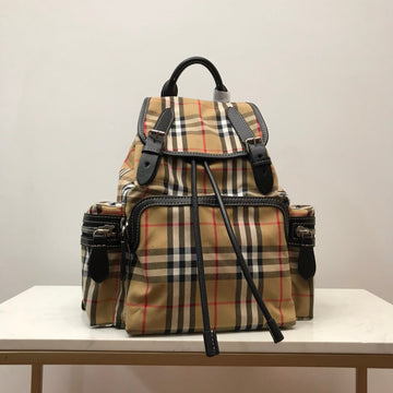 Top Quality Medium Rucksack In  Check Cotton Canvas-Sandy For Women, Bags 13in/33cm