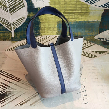 Top Quality Picotin Lock 18 Bag Grey/Navy Blue With SiTop Qualityer-Toned Hardware For Women, Handbags 7.1in/18cm