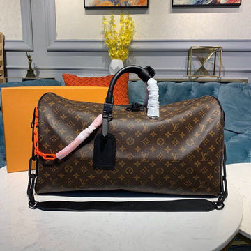 Top Quality Keepall Bandouliere 50 Monogram Solar Ray Canvas Black/Orange By Virgil Abloh For Men, Bags, Travel Bags 19.7in/50cm Top Quality M44471