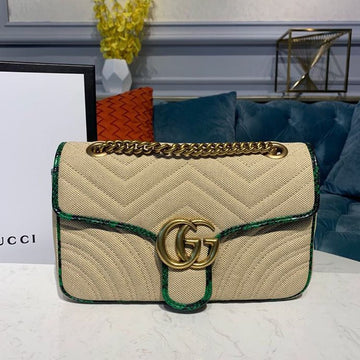 gg Marmont RafTop QualityTop Qualitya Straw Shoulder Bag Beige/Green gg Chevron MatelassÃ© RafTop QualityTop Qualitya Effect Fabric For Women 10in/26cm gg  â443497