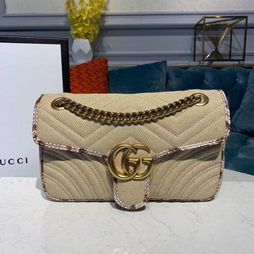 gg Marmont RafTop QualityTop Qualitya Straw Shoulder Bag Cream/Brown/Beige gg Chevron MatelassÃ© RafTop QualityTop Qualitya Effect Fabric For Women 10in/26cm gg  â443497