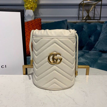 gg Marmont Mini Bucket Bag White MatelassÃ© Chevron For Women 6in/13cm gg 575163 DTDRT 9022