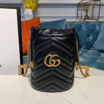 gg Marmont Mini Bucket Bag Black MatelassÃ© Chevron For Women 6in/13cm gg 575163 575163 DTDRT 1000