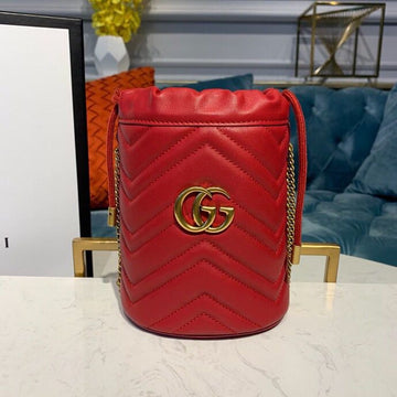 gg Marmont Mini Bucket Bag Hibiscus Red MatelassÃ© Chevron For Women 6in/13cm gg 575163