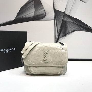 YSSL Niki Baby Chain Bag In Crinkled  White For Women 8in/21cm YSL 6331600EN049207