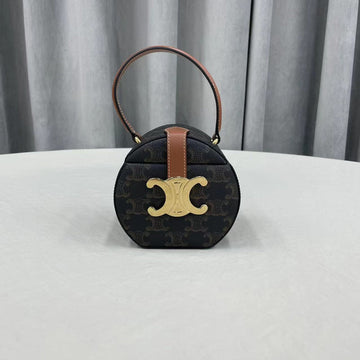 Top Quality Small Round Box Triomphe In Triomphe Canvas Tan For Women 4.5in/11.5cm