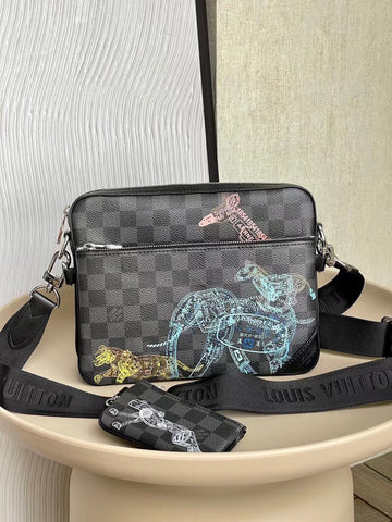 Top Quality Trio Messenger Damier Graphite Canvas For Men, Bags, Crossbody Bags 9.8in/25cm Top Quality N58040