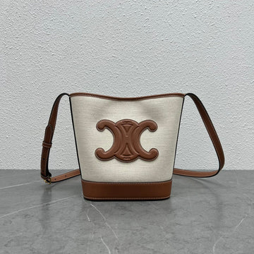 Top Quality Small Bucket Cuir Triomphe In Textile Natural / Tan For Women 9in/22cm 198242ETop Quality.02NT
