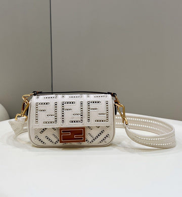 Top QualityTop Quality Baguette White with Embroidery Small Bag For Woman 21cm/8in