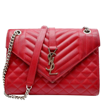 YVES SAINT LAURENT Envelope Flap Matelasse Leather Shoulder Bag Red