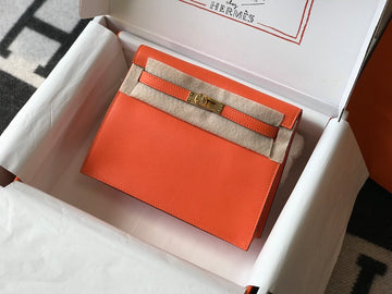 Top Quality Kelly Orange For Women Gold Toned Hardware 8.7in/22cm