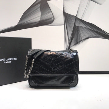 YSSL Niki Baby Chain Bag In Crinkled  Black For Women 8in/21cm YSL 6331600EN041000