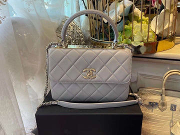 CHL Classic Top Qualityap Bag Gold Toned Hardware Grey 9.8in/25cm