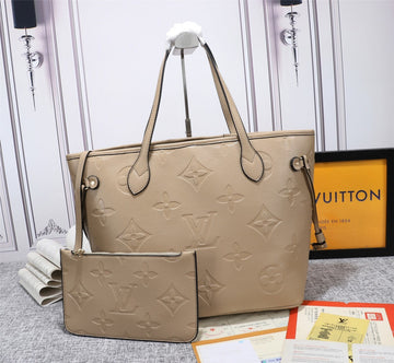 Top Quality Neverfull MM Tote Bag Monogram Empreinte Tourterelle Gray For Women,  Shoulder Bags 12.2in/31cm Top Quality M45686