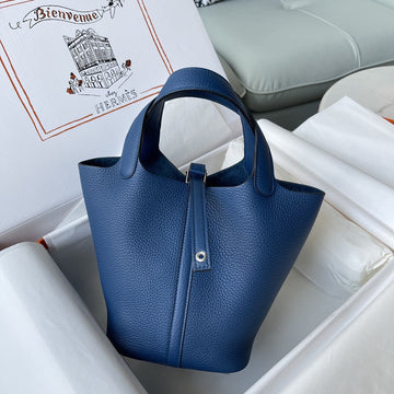 Top Quality Picotin Lock 18 Bag Navy Blue For Women, Handbags 7.1in/18cm