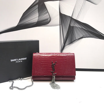 Top Quality Kate MeTop Qualityum Chain Bag With Tassel In Shiny-Embossed Burgundy For Women 9.4in/24cmÂ 