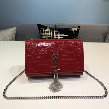 YSSL Kate Small Chain Bag With Tassel In Embossed Burgundy For Women 7.8in/20cm YSLÂ 