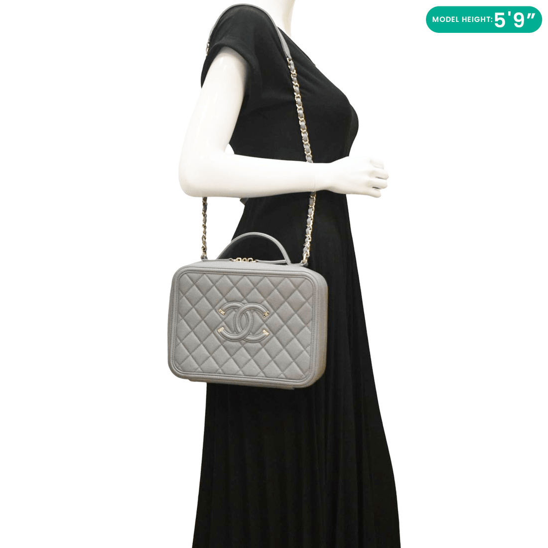 CHANEL Vanity Case Filigree CC  Large Caviar Quilted Shoulder Bag Grey