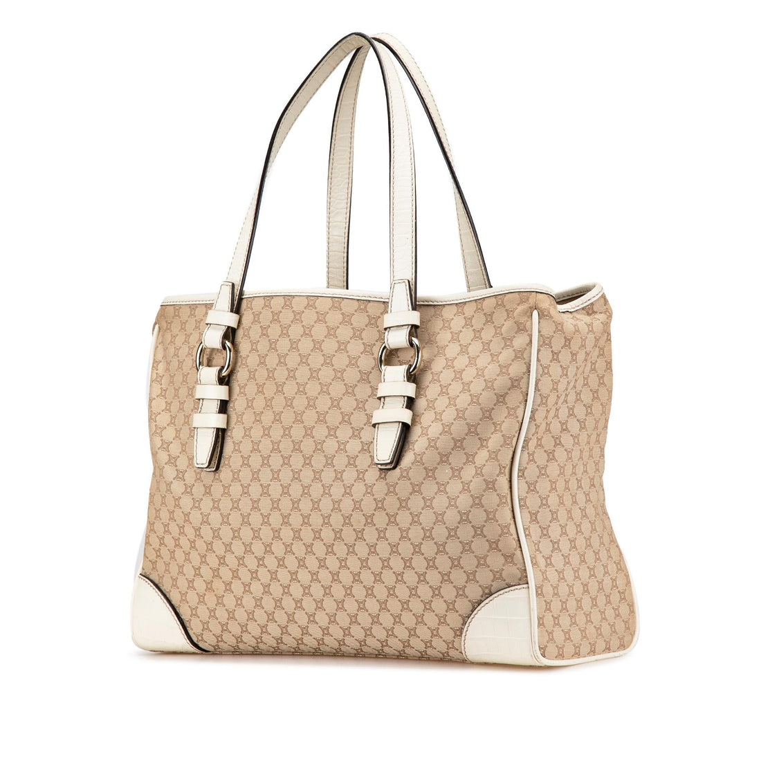 Celine Embossed Leather-Trimmed Macadam Canvas Tote