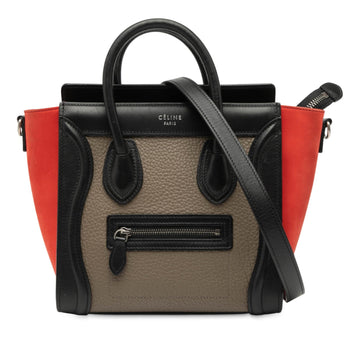 Celine Nano Tricolor Nubuck and Drummed Calfskin Luggage Tote
