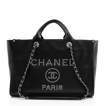 Chanel Caviar Leather Studded Deauville Large Tote