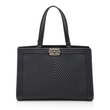 Chanel Chevron Lambskin Boy Shopping Tote