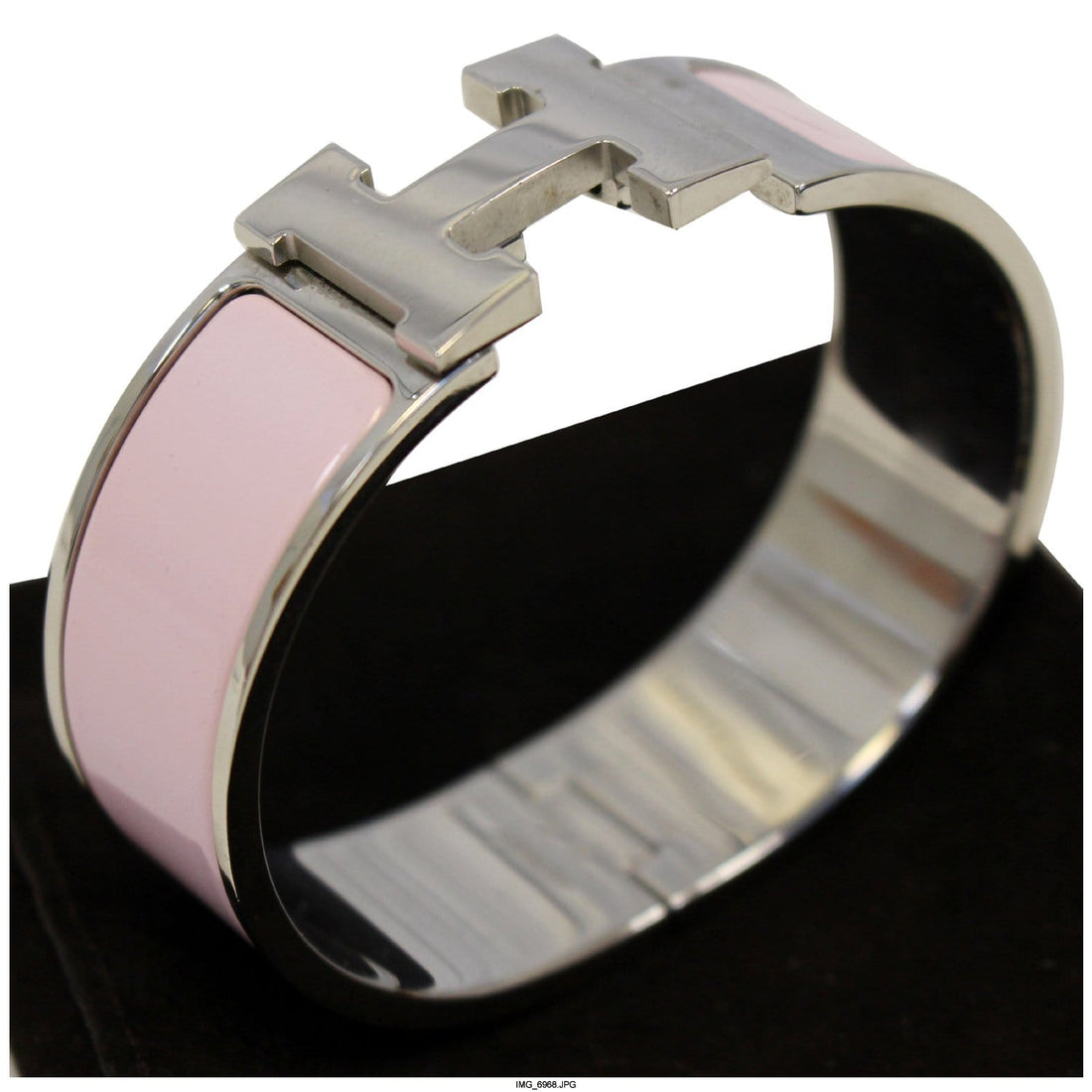 HERMES H Clic Clac Enamel Bracelet Bangle Size 7.5 Light Pink