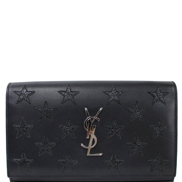 YVES SAINT LAURENT Kate Stars Leather Chain Clutch Crossbody Bag Black