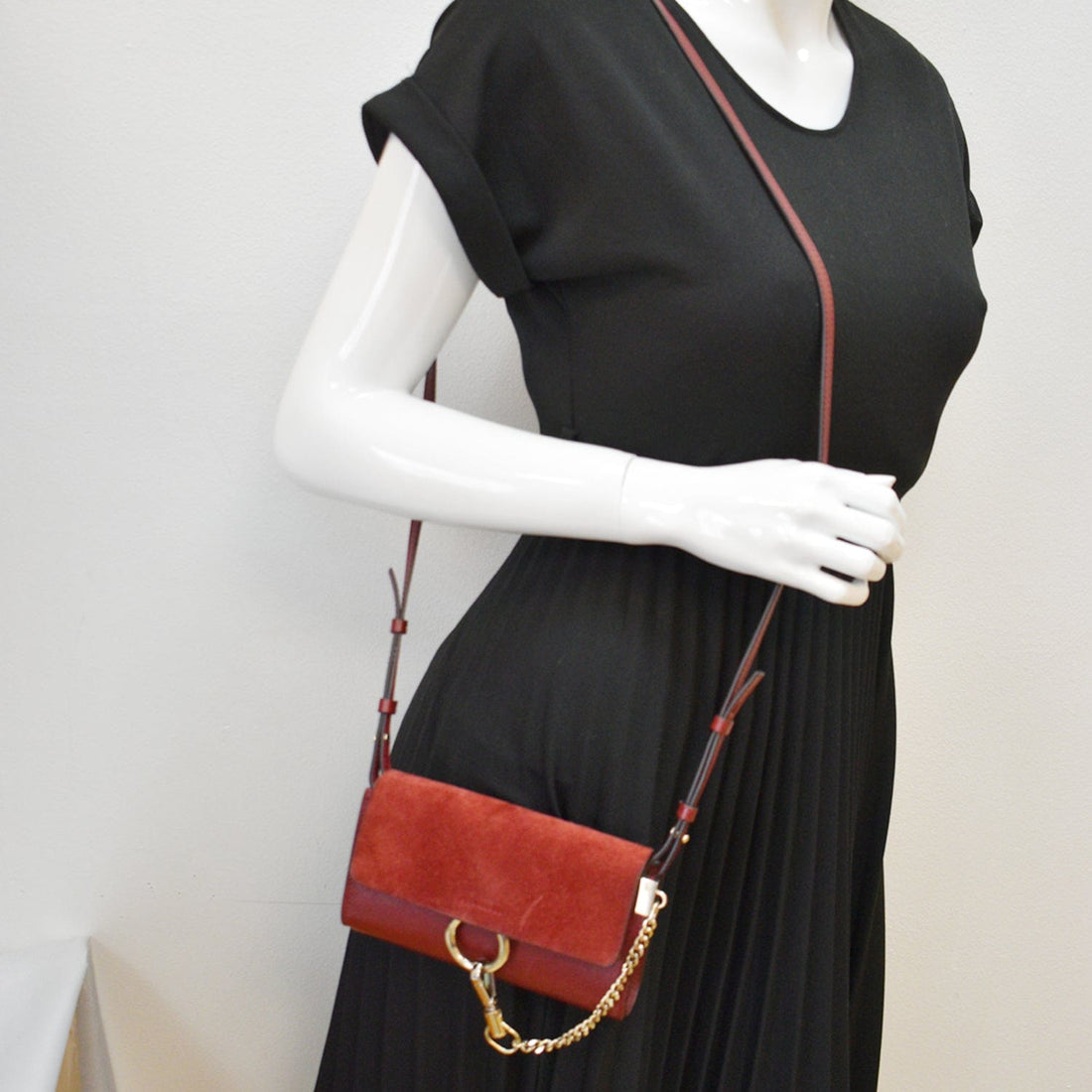 CHLOE Mini Faye Suede  Leather Shoulder Bag Red