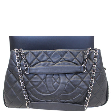 CHANEL Black Quilted Caviar Leather Leather Zip Around Tote Bag