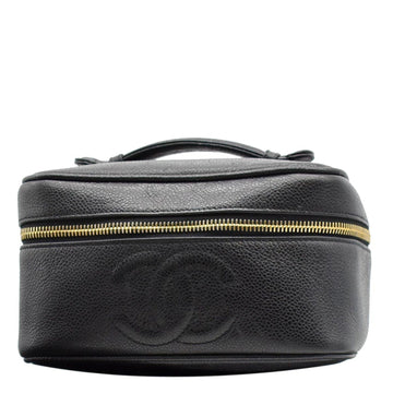 CHANEL  Vanity Case Leather Chain Cosmetic Bag Black