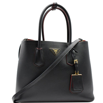 PRADA Double Handle Saffiano Leather Tote Shoulder Bag Black
