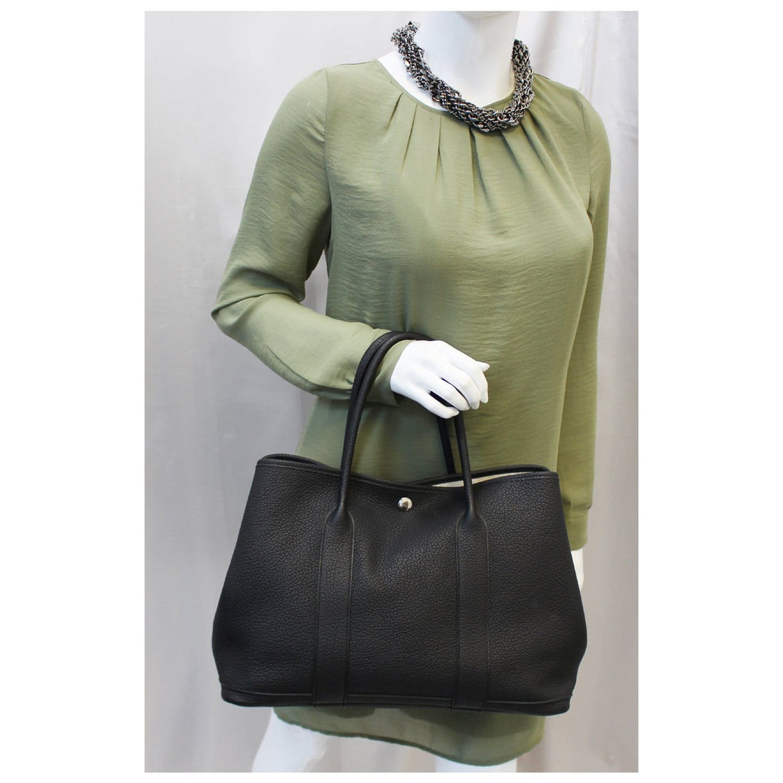 HERMES Garden Party 36 Black Leather Tote Bag