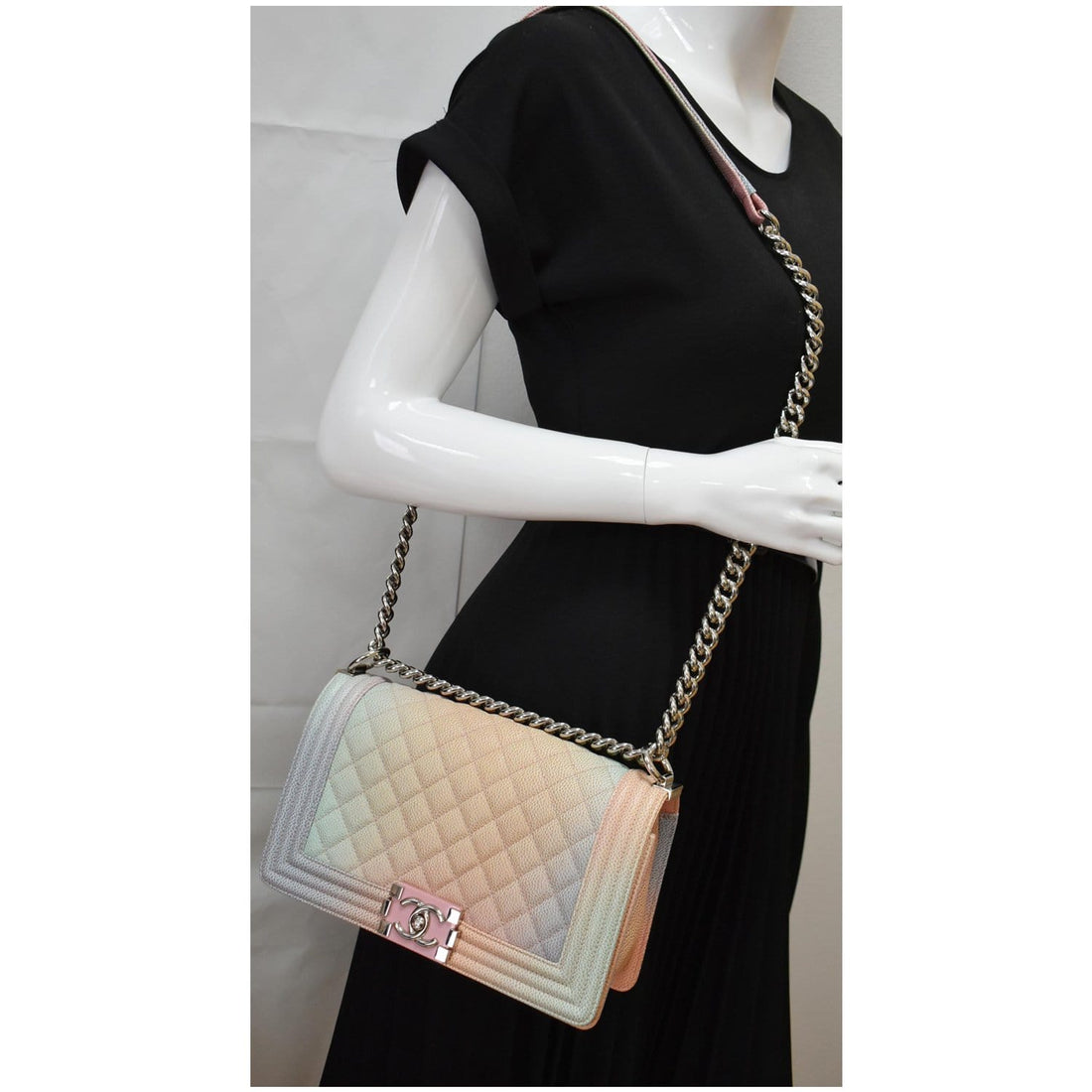CHANEL Medium Rainbow Boy Flap Caviar Leather Shoulder Bag Multicolor