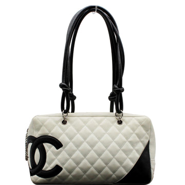 CHANEL Cambon Ligne Quilted Leather Bowler Tote Bag White - 10% OFF