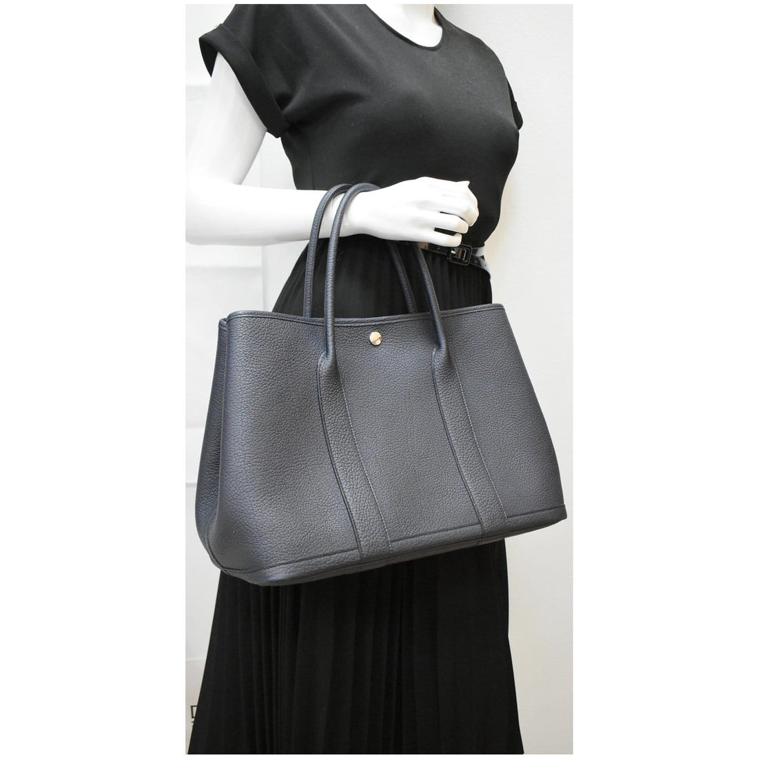 HERMES Garden Party 36 Leather Tote Bag Dark Navy