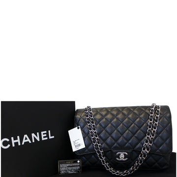 CHANEL Maxi Caviar Leather Leather Jumbo Double Flap Shoulder Bag Black